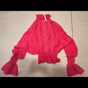 Pink ASOS shirt with lace detail and bell sleeves